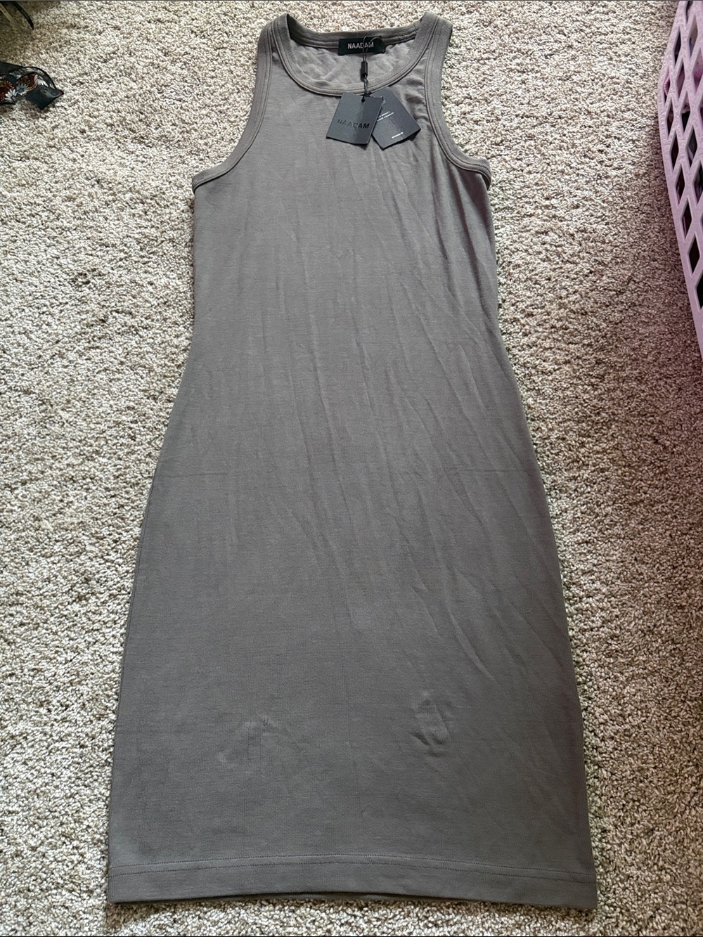 NAADAM Sleeveless Ribbed Tank Midi Dress - Taupe